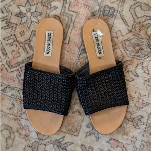 Steve Madden Black and Tan Woven Sandals